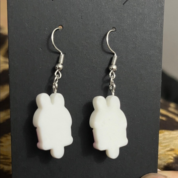 Cute Bunny Ice Cream Earrings - Pink and White - Picture 2 of 2